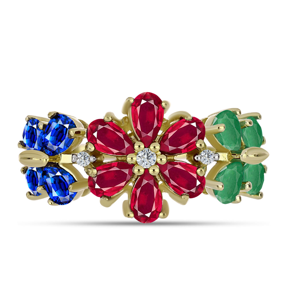 Goldplattierter Silberring mit Rubin aus Madagaskar und australischem blauem Saphir 2 