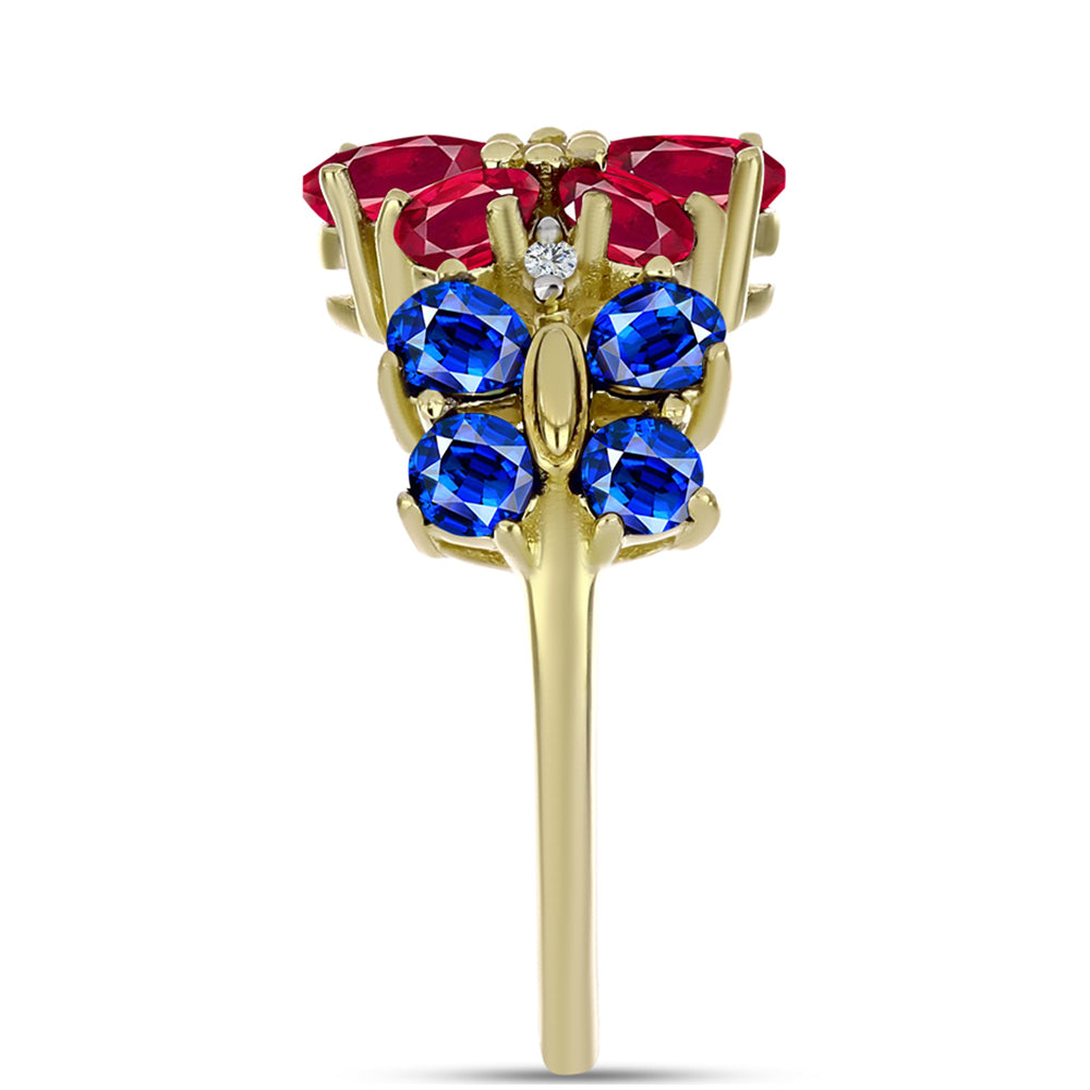 Goldplattierter Silberring mit Rubin aus Madagaskar und australischem blauem Saphir 4 