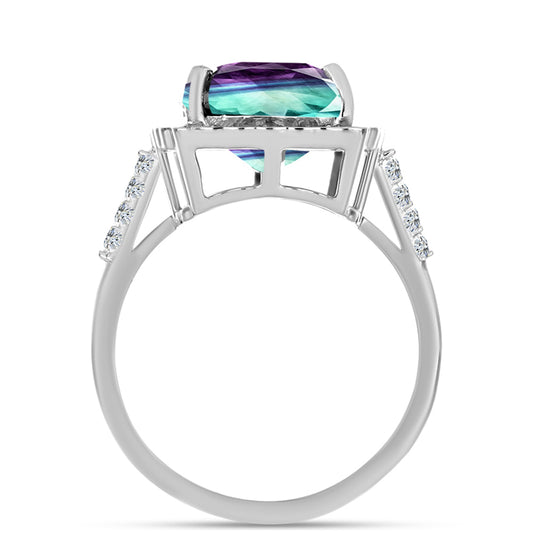 Silberring mit Zebrafluorit und weißem Topas