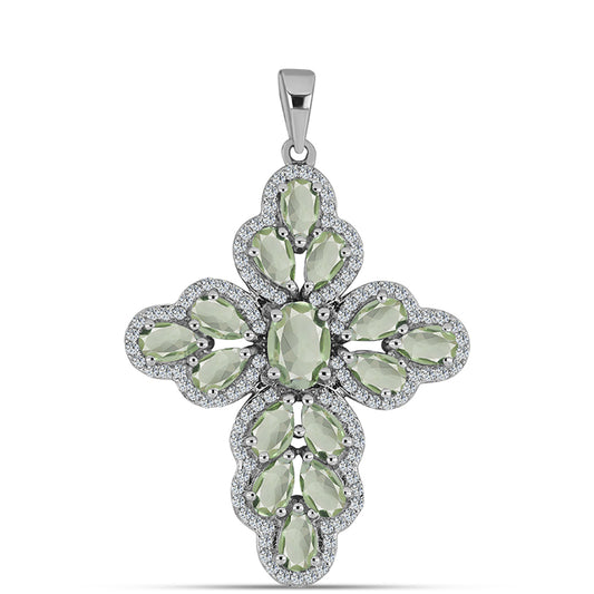 Silberanhänger mit grünem Amethyst und weißem Topas