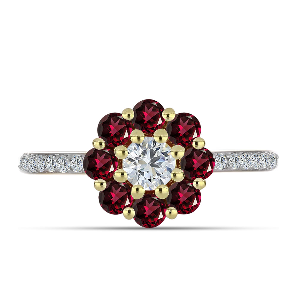 Goldplattierter Silberring mit Rhodolith Granat und weißem Topas 1 