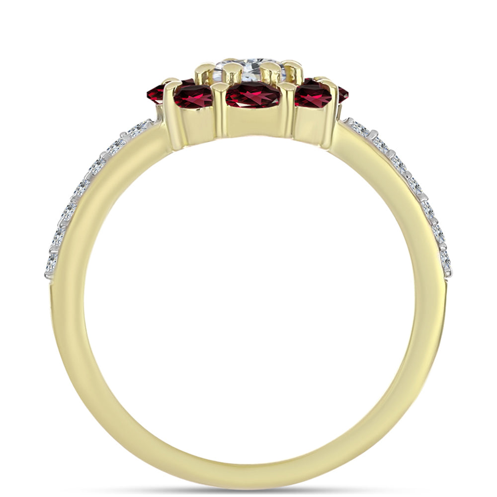 Goldplattierter Silberring mit Rhodolith Granat und weißem Topas