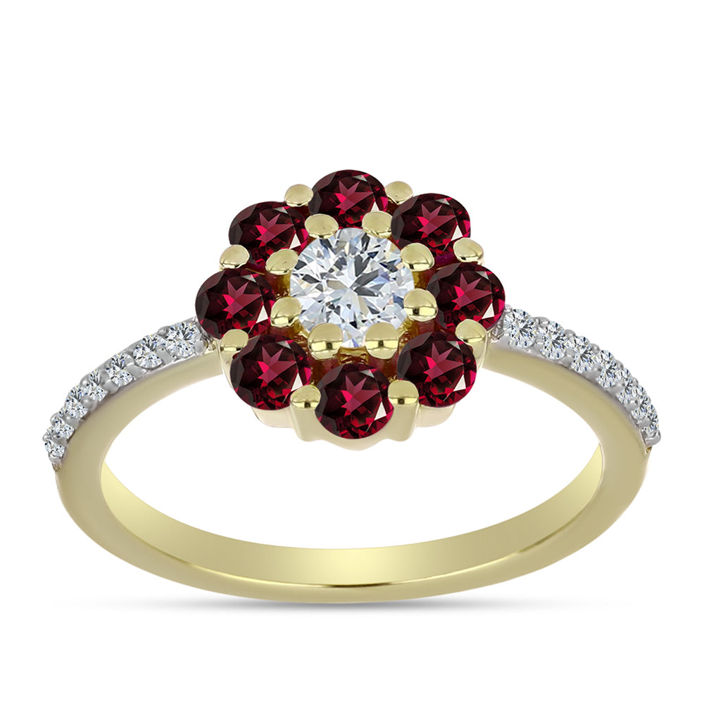 Goldplattierter Silberring mit Rhodolith Granat und weißem Topas 3 