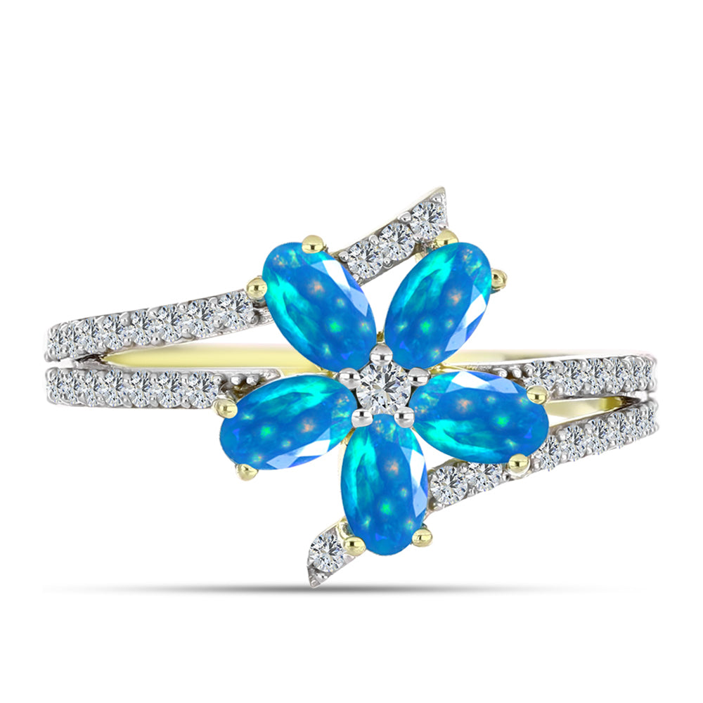 Goldplattierter Silberring mit äthiopischem Paradiese-Opal und weißem Topas 1 