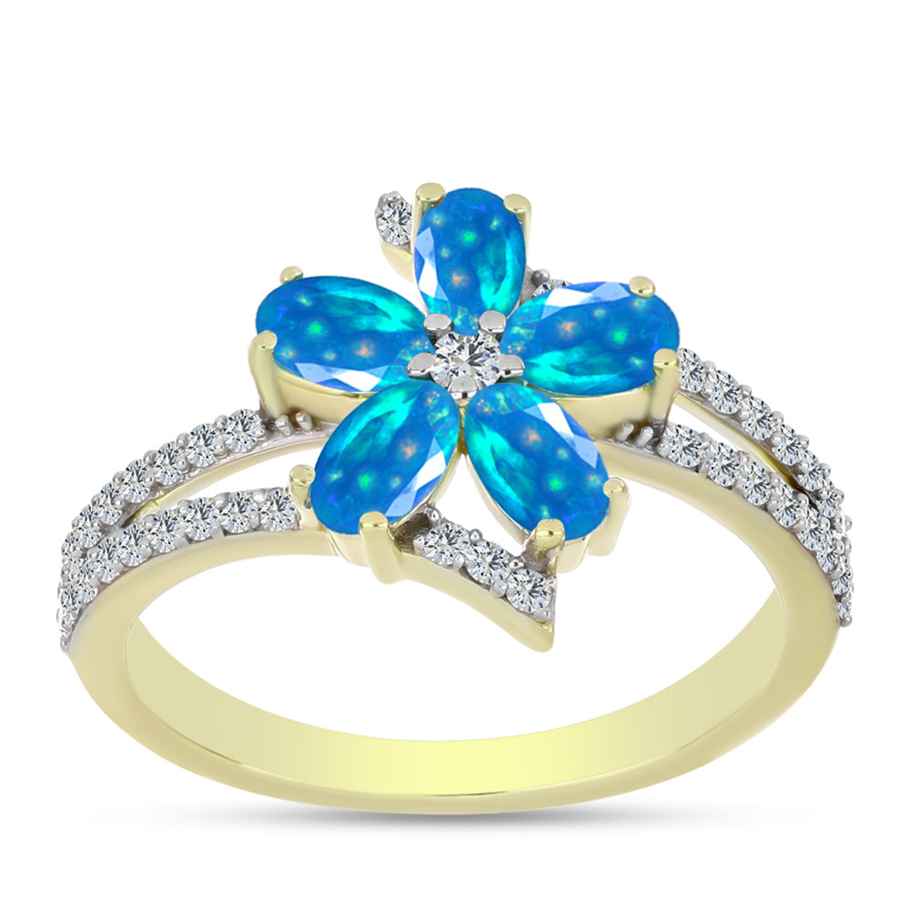 Goldplattierter Silberring mit äthiopischem Paradiese-Opal und weißem Topas 3 