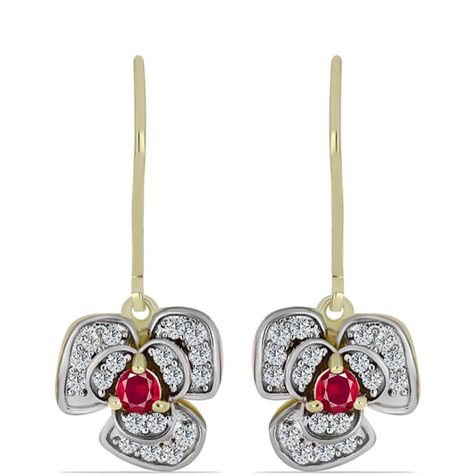Goldplattierte Silberohrringe mit Rubin aus Madagaskar und weißem Topas