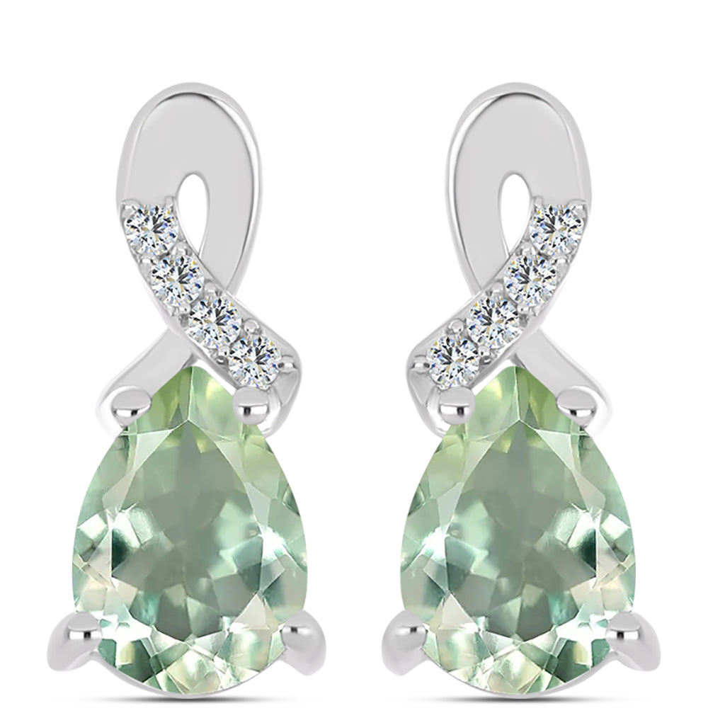 Silberohrringe mit grünem Amethyst und weißem Topas