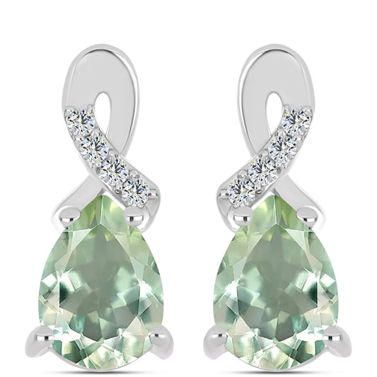 Silberohrringe mit grünem Amethyst und weißem Topas