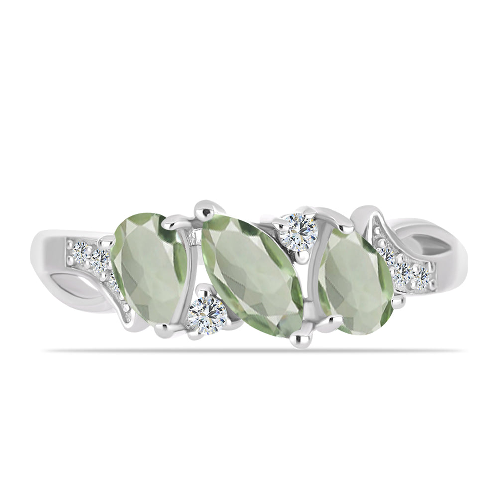 Silberring mit grünem Amethyst und weißem Topas 1 