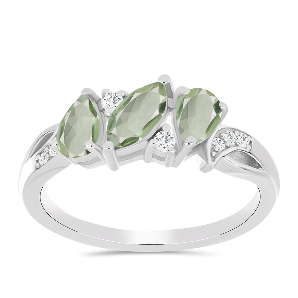 Silberring mit grünem Amethyst und weißem Topas