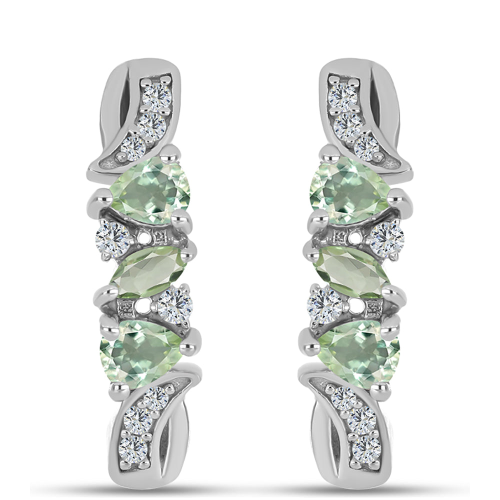 Silberohrringe mit grünem Amethyst und weißem Topas 1 