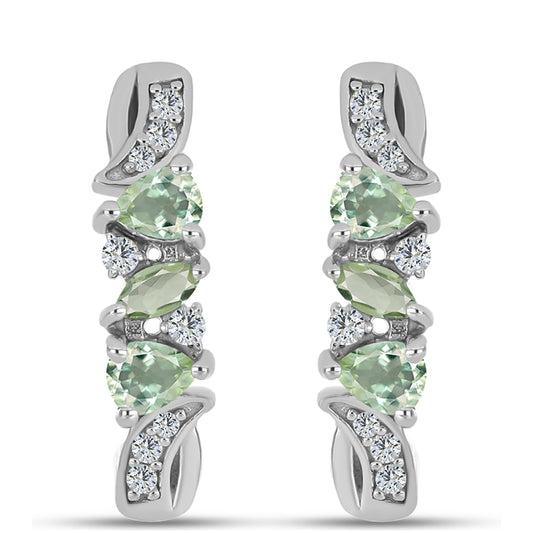 Silberohrringe mit grünem Amethyst und weißem Topas