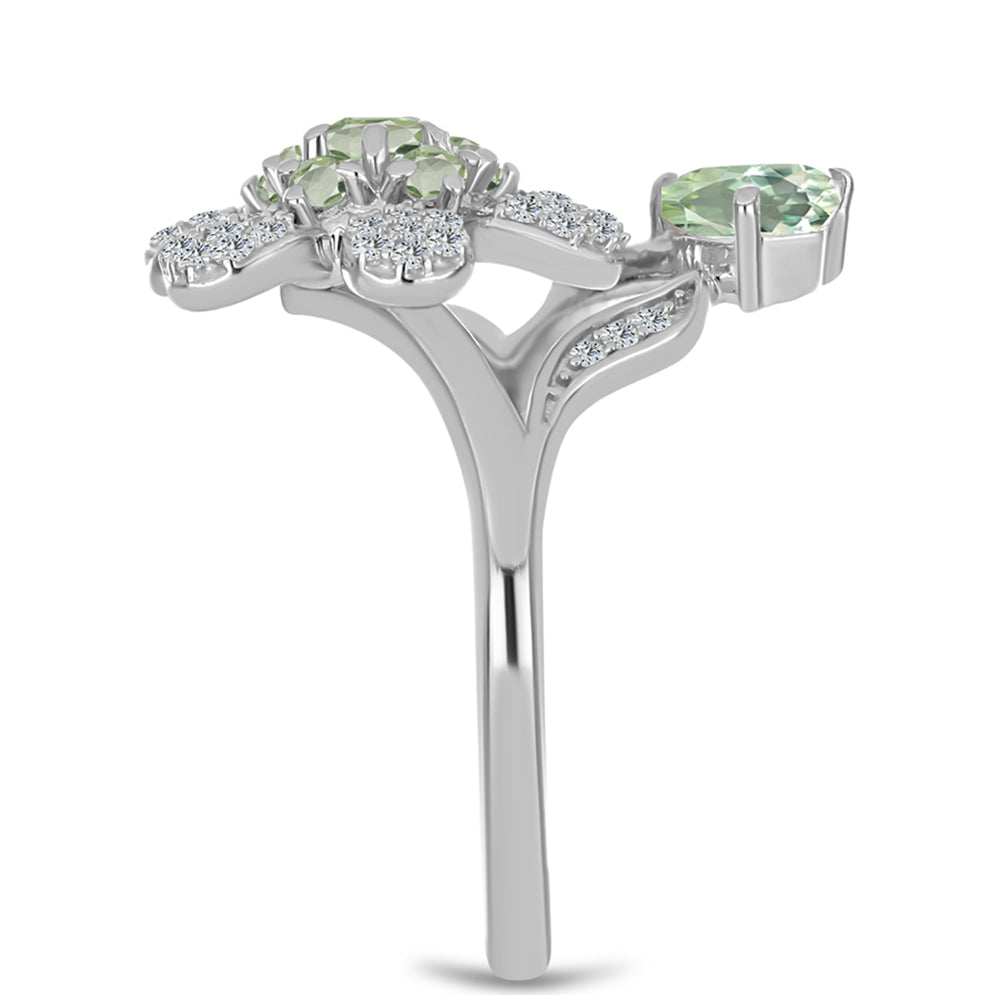Silberring mit grünem Amethyst und weißem Topas 4 