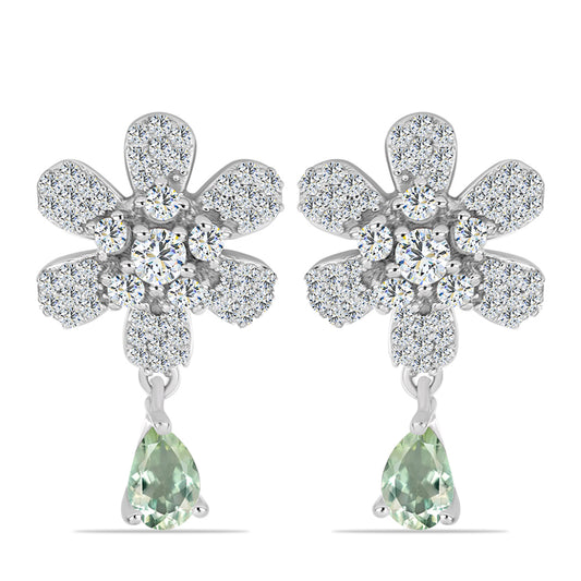 Silberohrringe mit grünem Amethyst und weißem Topas
