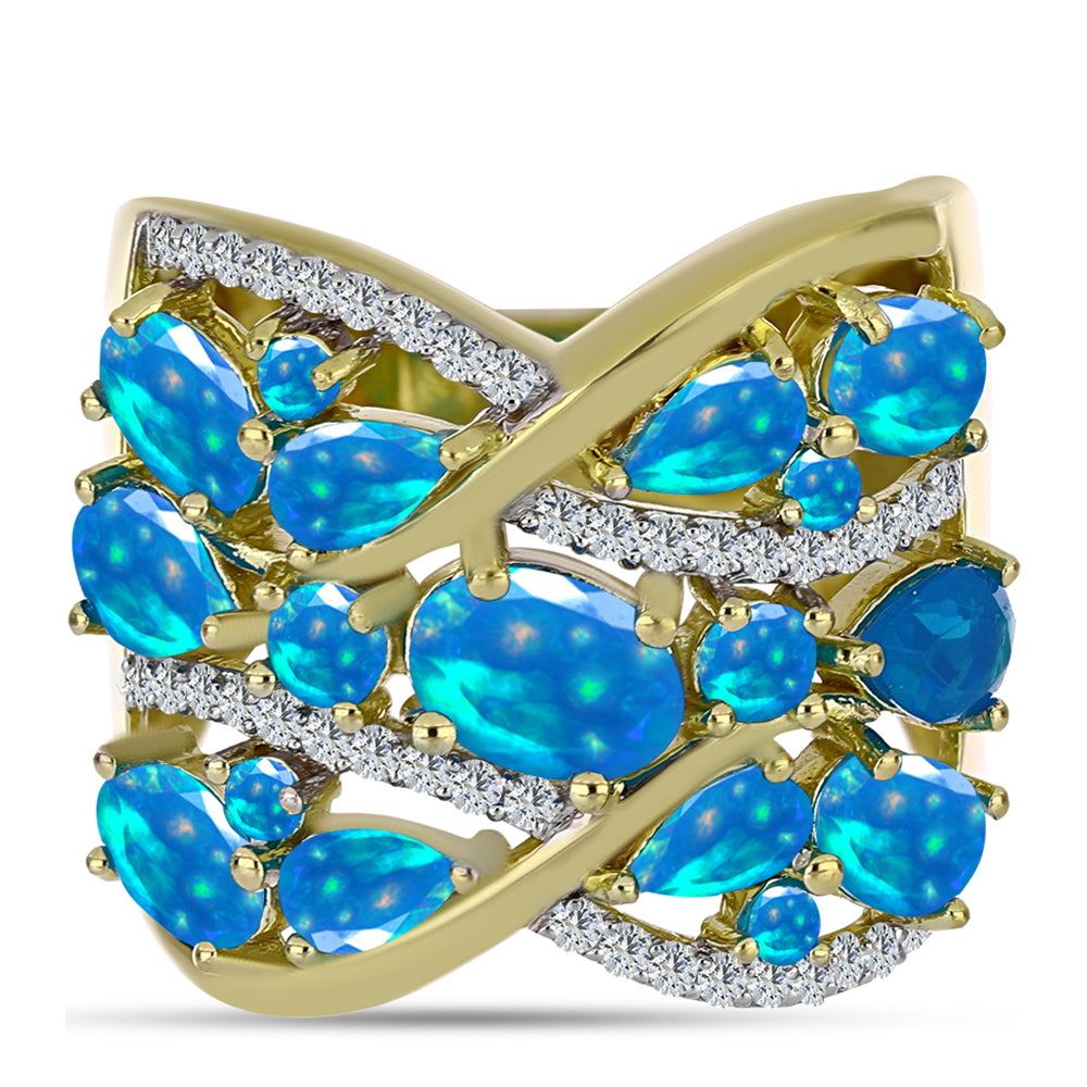 Goldplattierter Silberring mit äthiopischem Paradiese-Opal und weißem Topas 1 