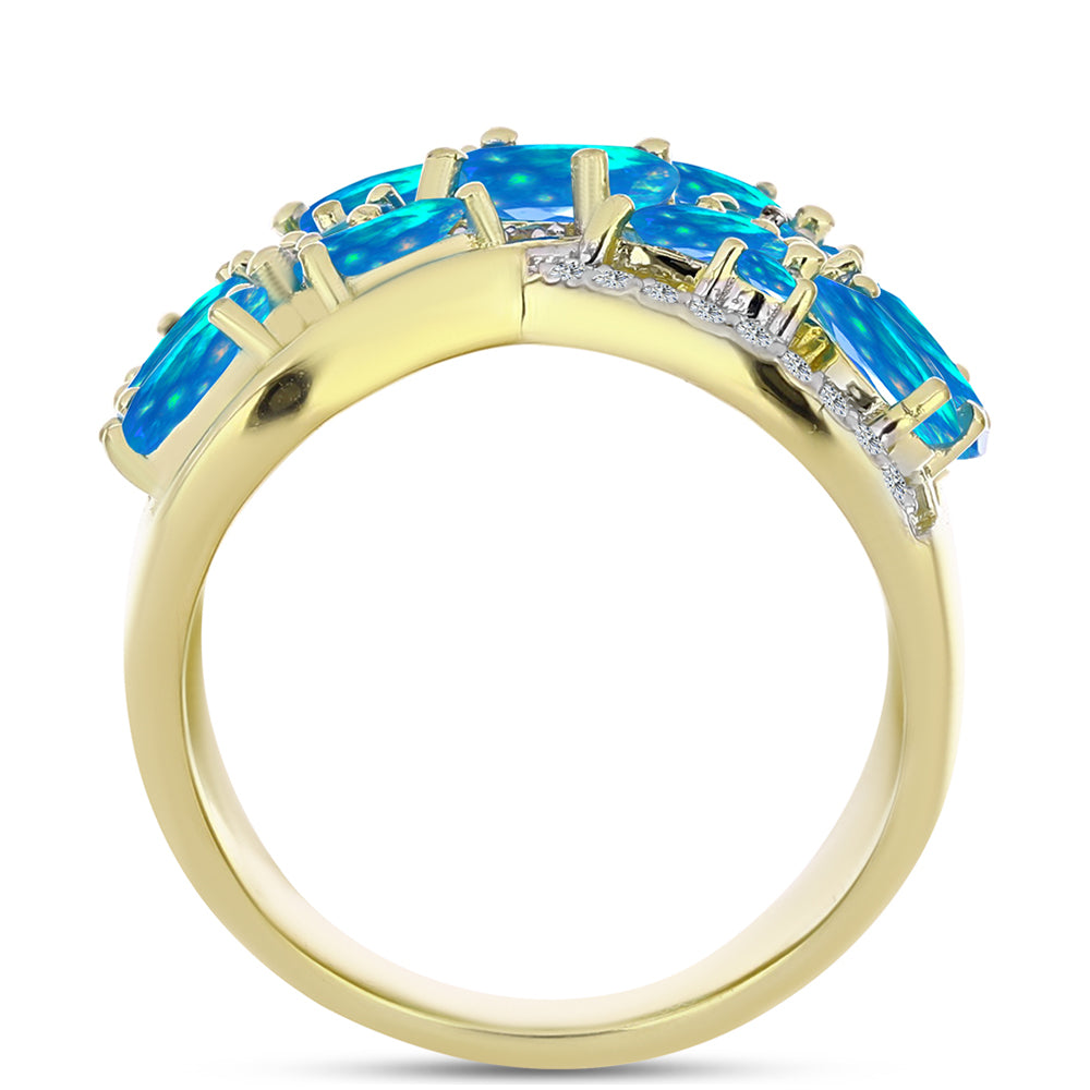 Goldplattierter Silberring mit äthiopischem Paradiese-Opal und weißem Topas 2 