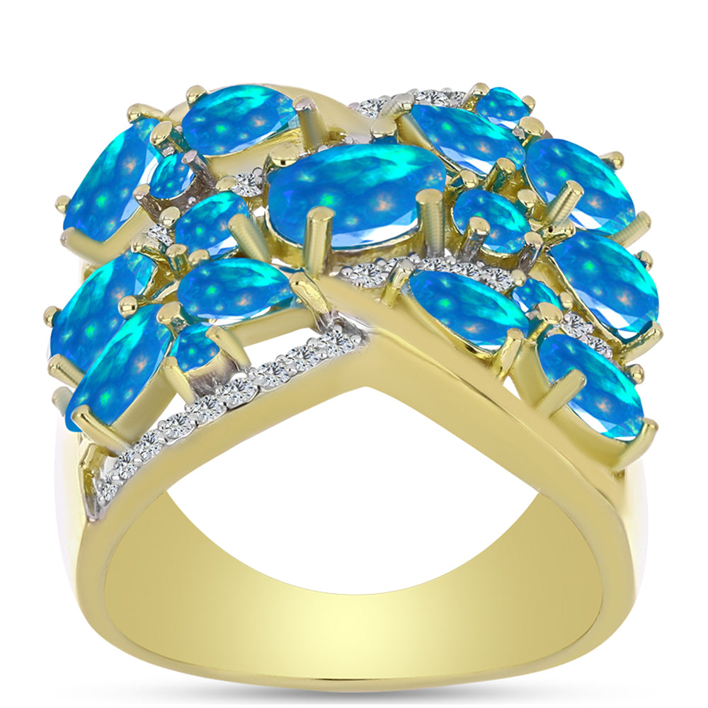 Goldplattierter Silberring mit äthiopischem Paradiese-Opal und weißem Topas