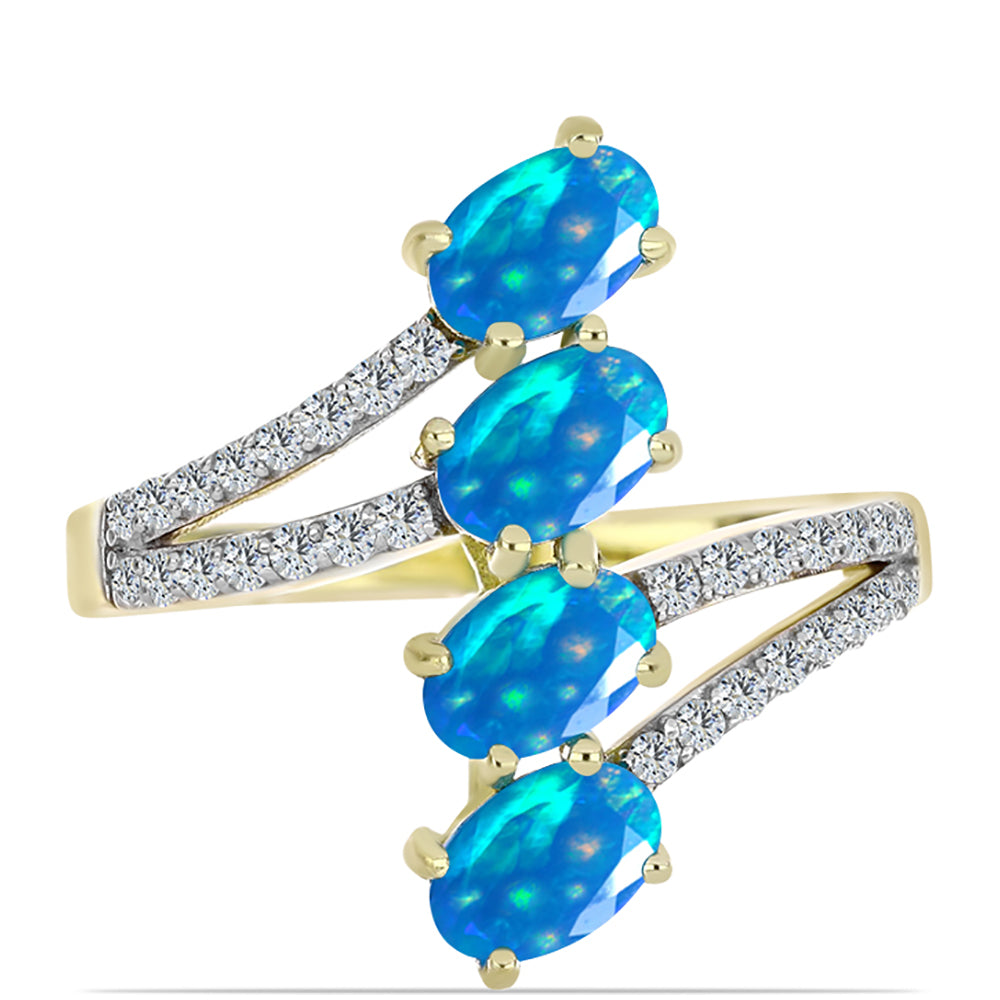 Goldplattierter Silberring mit äthiopischem Paradiese-Opal und weißem Topas
