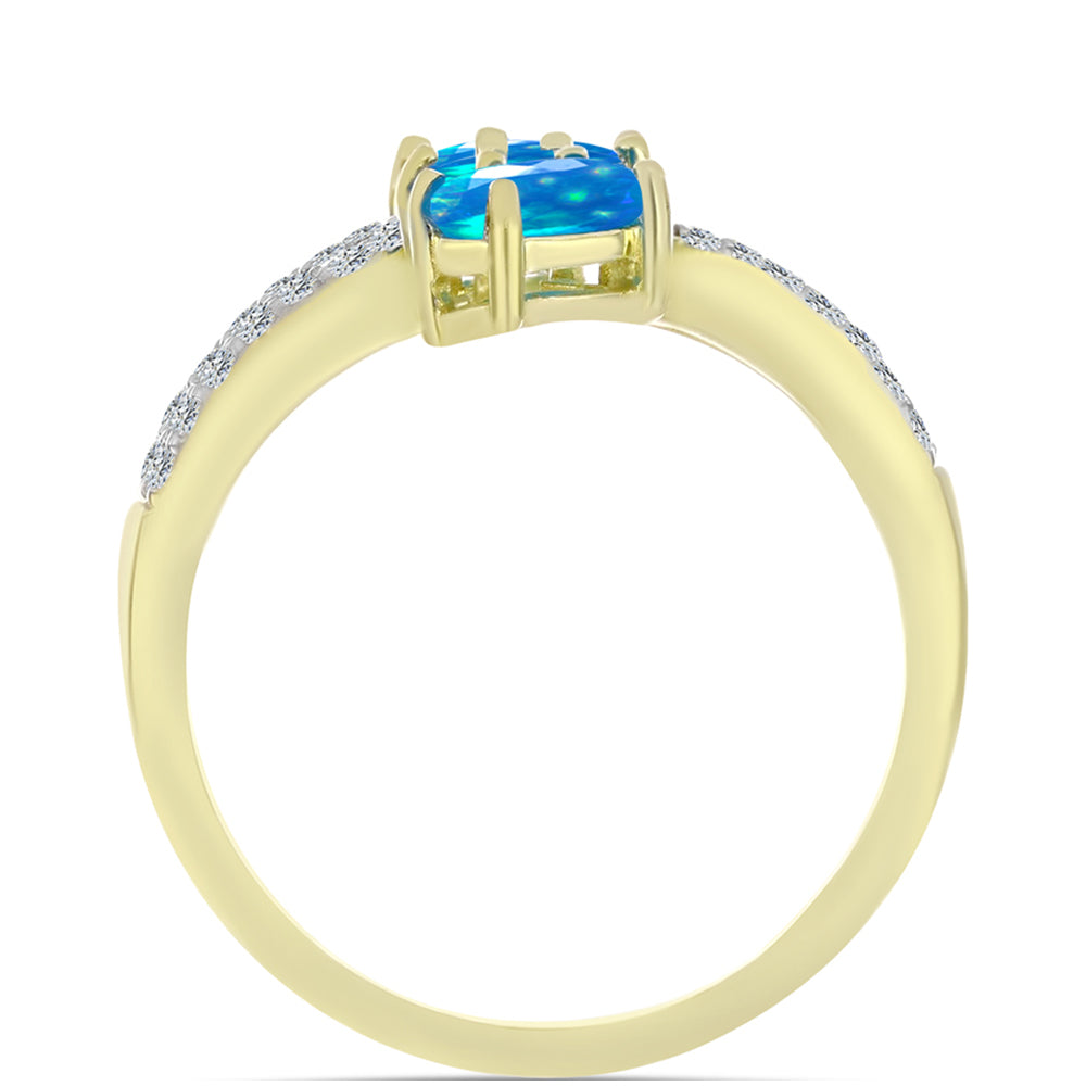 Goldplattierter Silberring mit äthiopischem Paradiese-Opal und weißem Topas