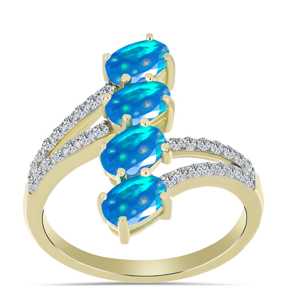 Goldplattierter Silberring mit äthiopischem Paradiese-Opal und weißem Topas 3 