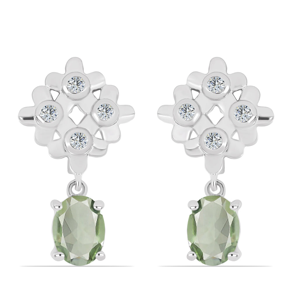Silberohrringe mit grünem Amethyst und weißem Topas 1 