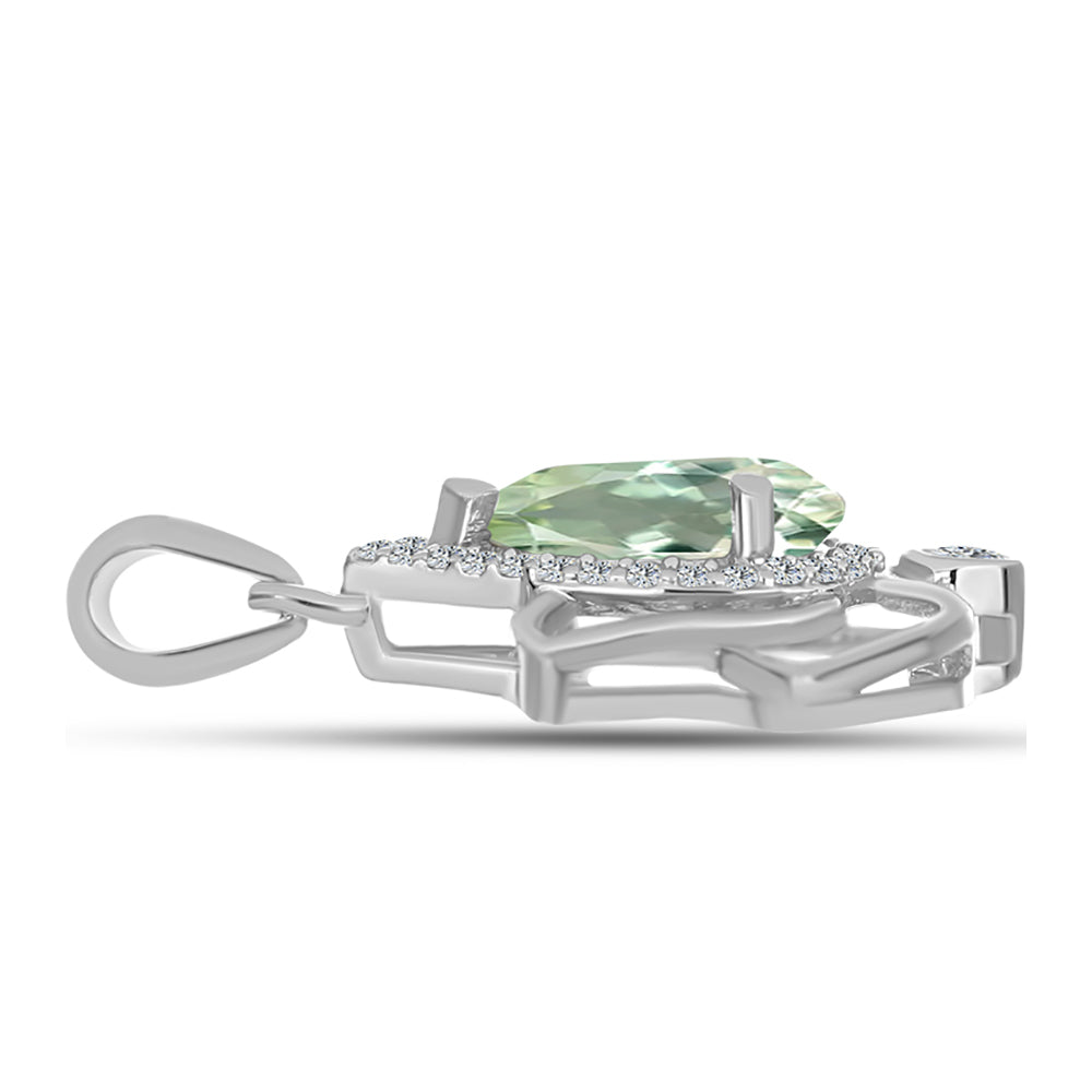 Silberanhänger mit grünem Amethyst und weißem Topas