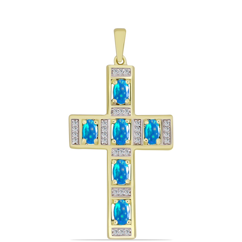 Goldplattierter Silberanhänger mit äthiopischem Paradiese-Opal und weißem Topas