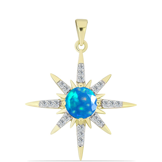 Goldplattierter Silberanhänger mit äthiopischem Paradiese-Opal und weißem Topas