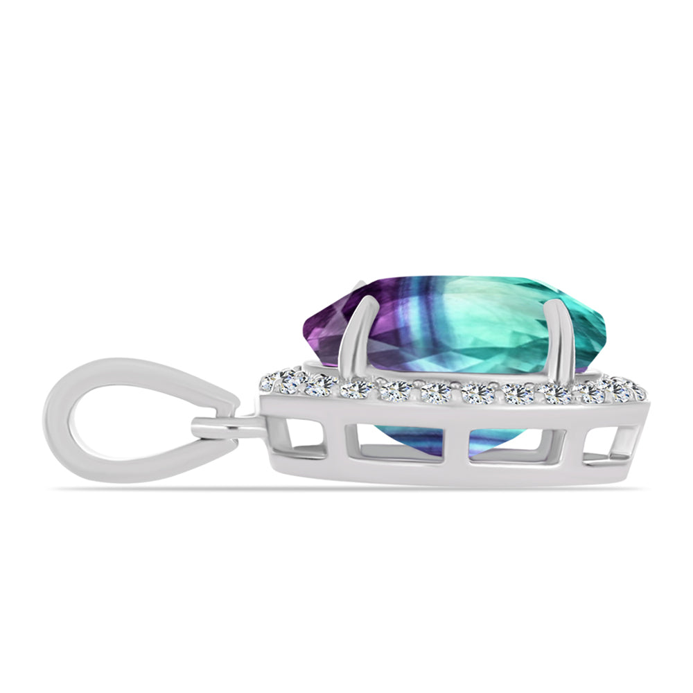 Silberanhänger mit Zebrafluorit und weißem Topas