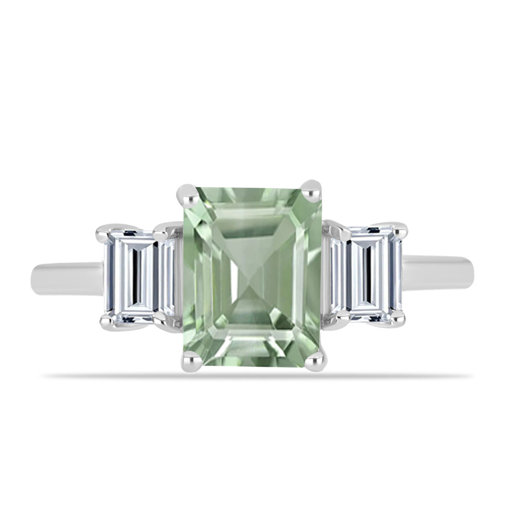 Silberring mit grünem Amethyst und weißem Topas 1 