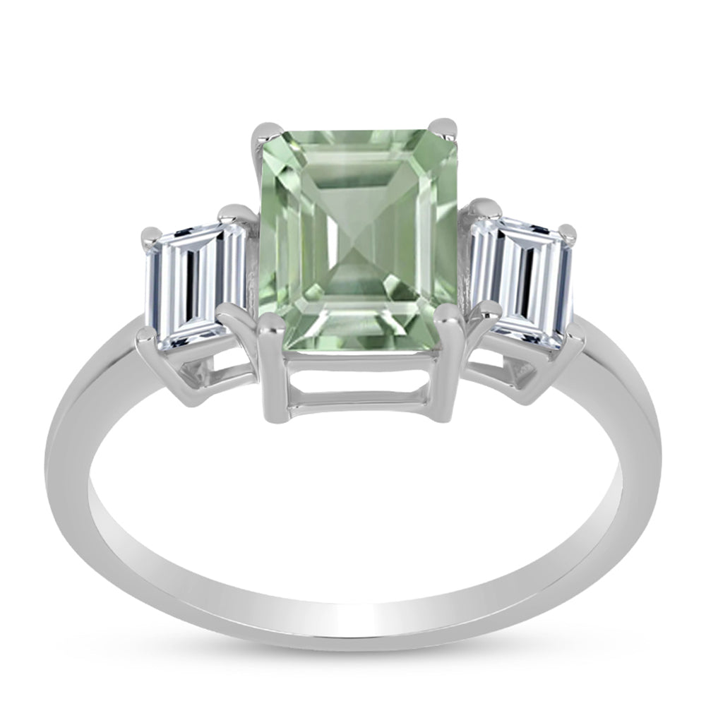 Silberring mit grünem Amethyst und weißem Topas
