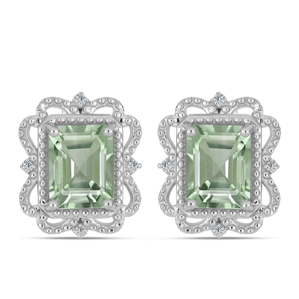 Silberohrringe mit grünem Amethyst und weißem Topas