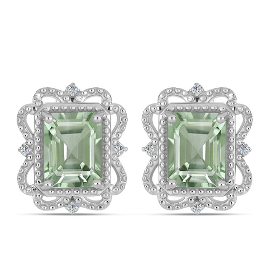Silberohrringe mit grünem Amethyst und weißem Topas