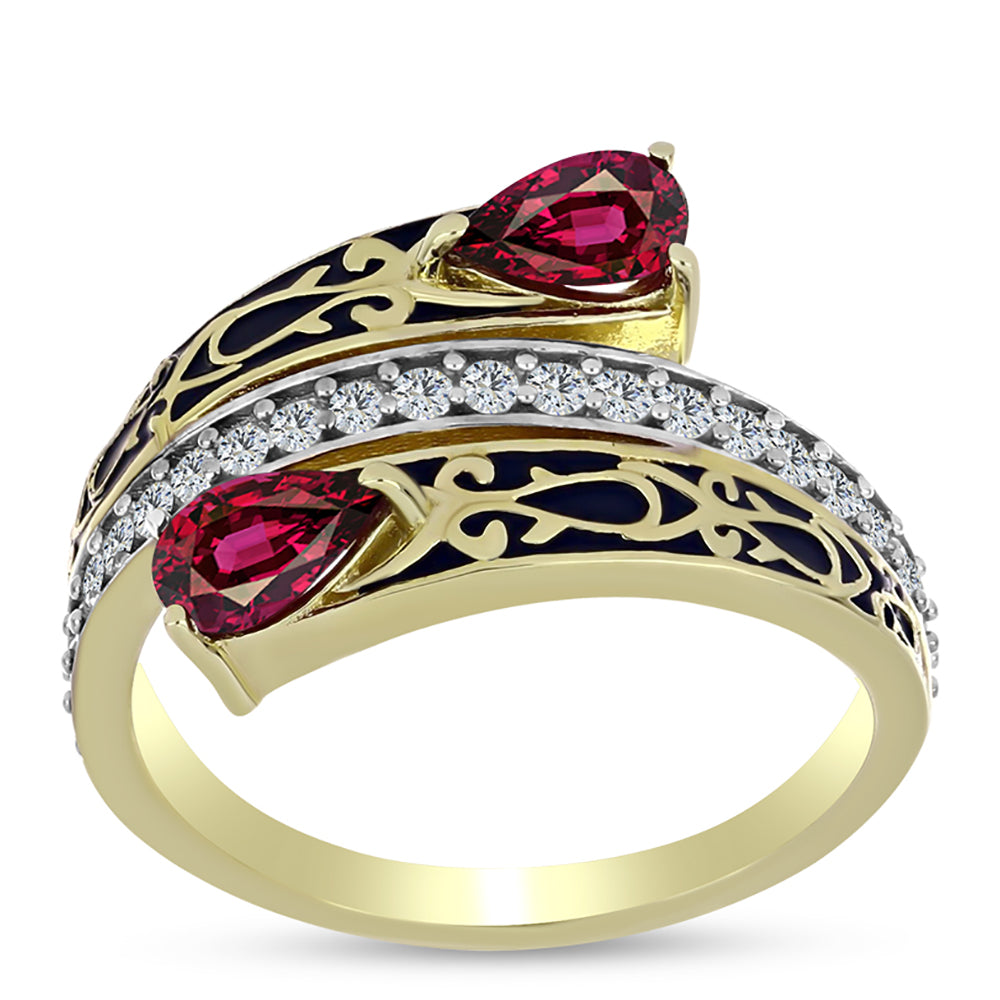 Goldplattierter Silberring mit Rhodolith Granat und weißem Topas