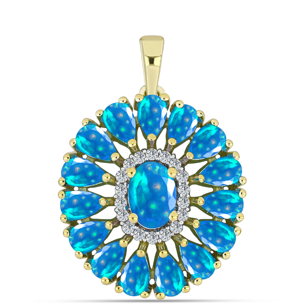 Goldplattierter Silberanhänger mit äthiopischem Paradiese-Opal und weißem Topas
