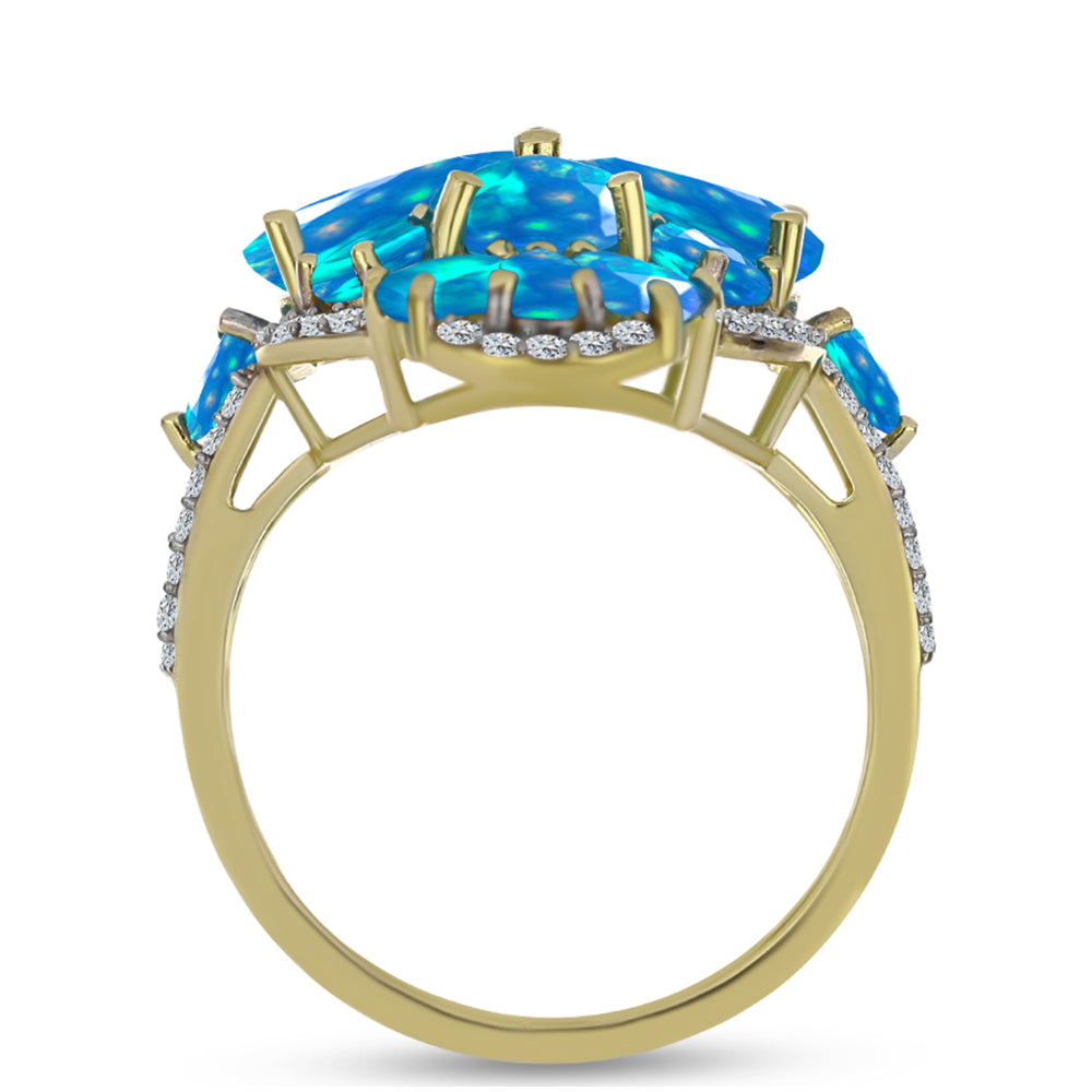 Goldplattierter Silberring mit äthiopischem Paradiese-Opal und weißem Topas 2 