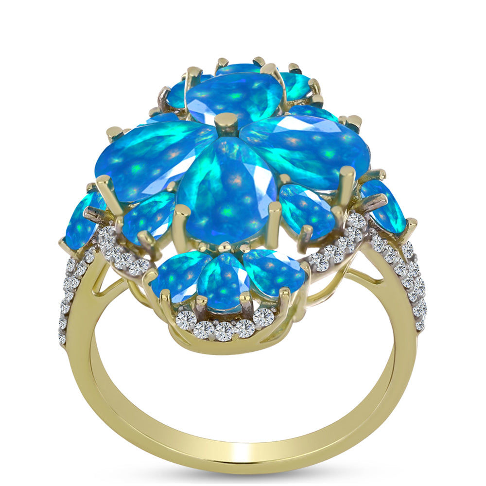 Goldplattierter Silberring mit äthiopischem Paradiese-Opal und weißem Topas