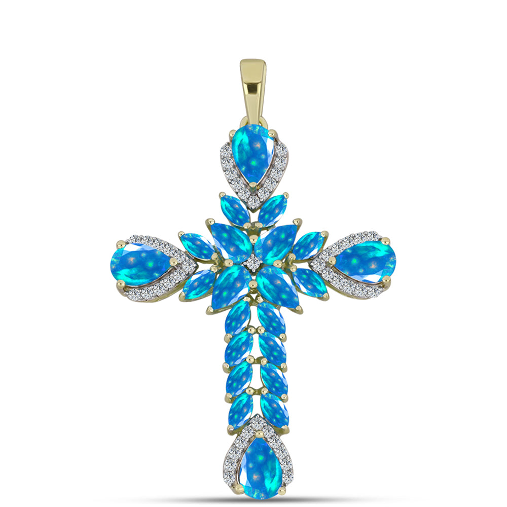 Goldplattierter Silberanhänger mit äthiopischem Paradiese-Opal und weißem Topas 1 
