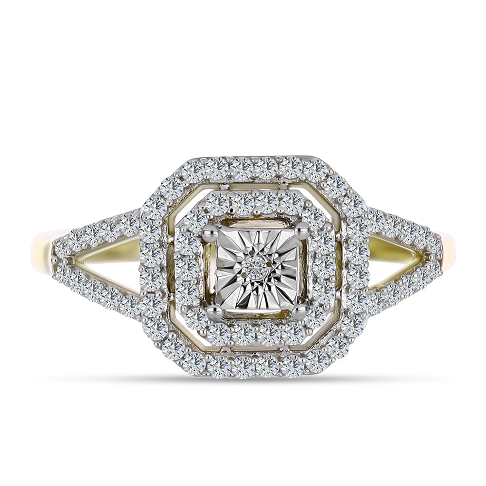 Goldplattierter Silberring mit weißem Diamant und weißem Topas