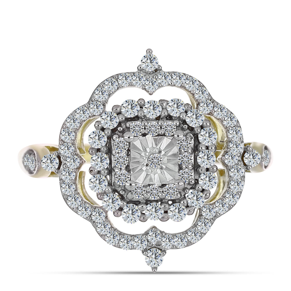 Goldplattierter Silberring mit weißem Diamant und weißem Topas