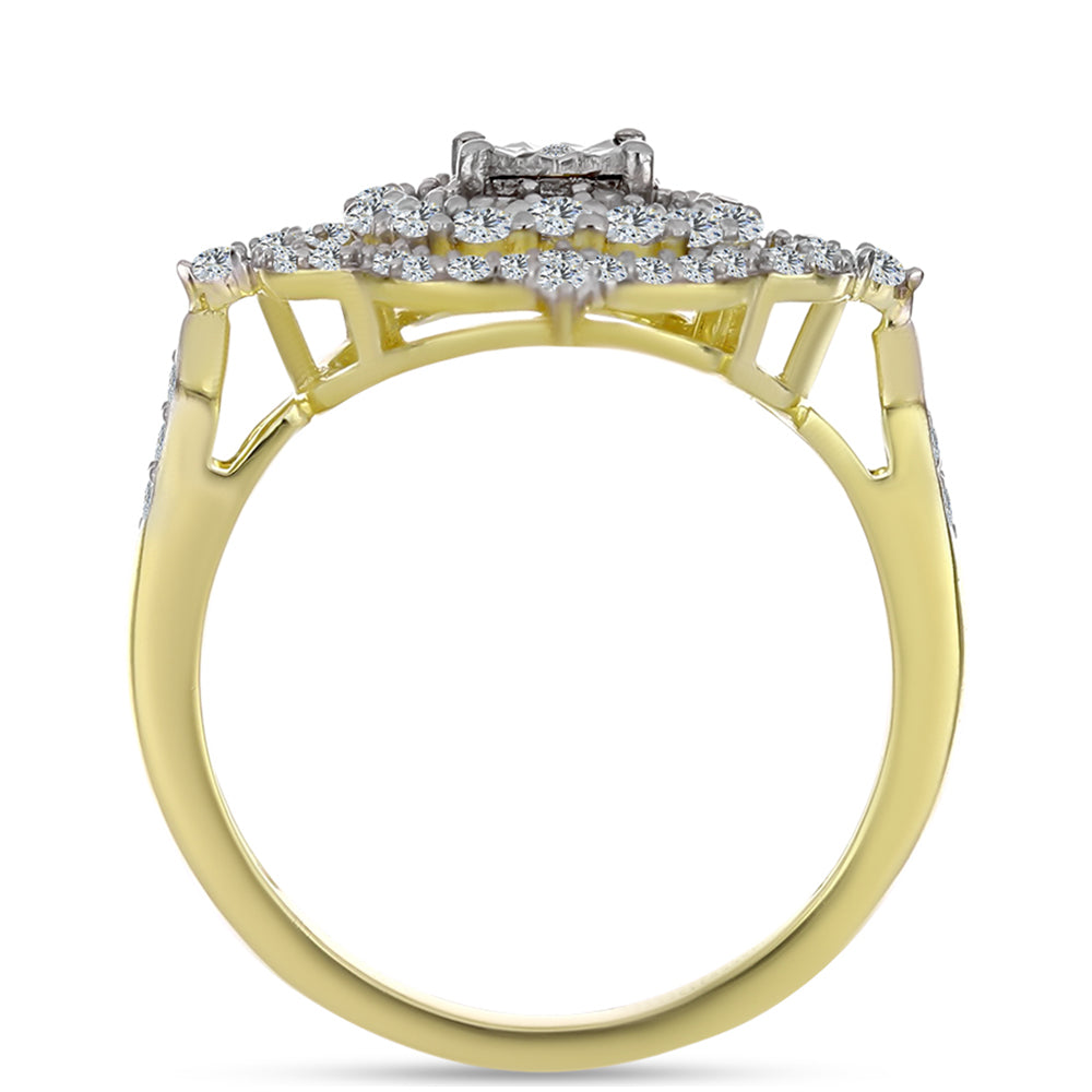 Goldplattierter Silberring mit weißem Diamant und weißem Topas