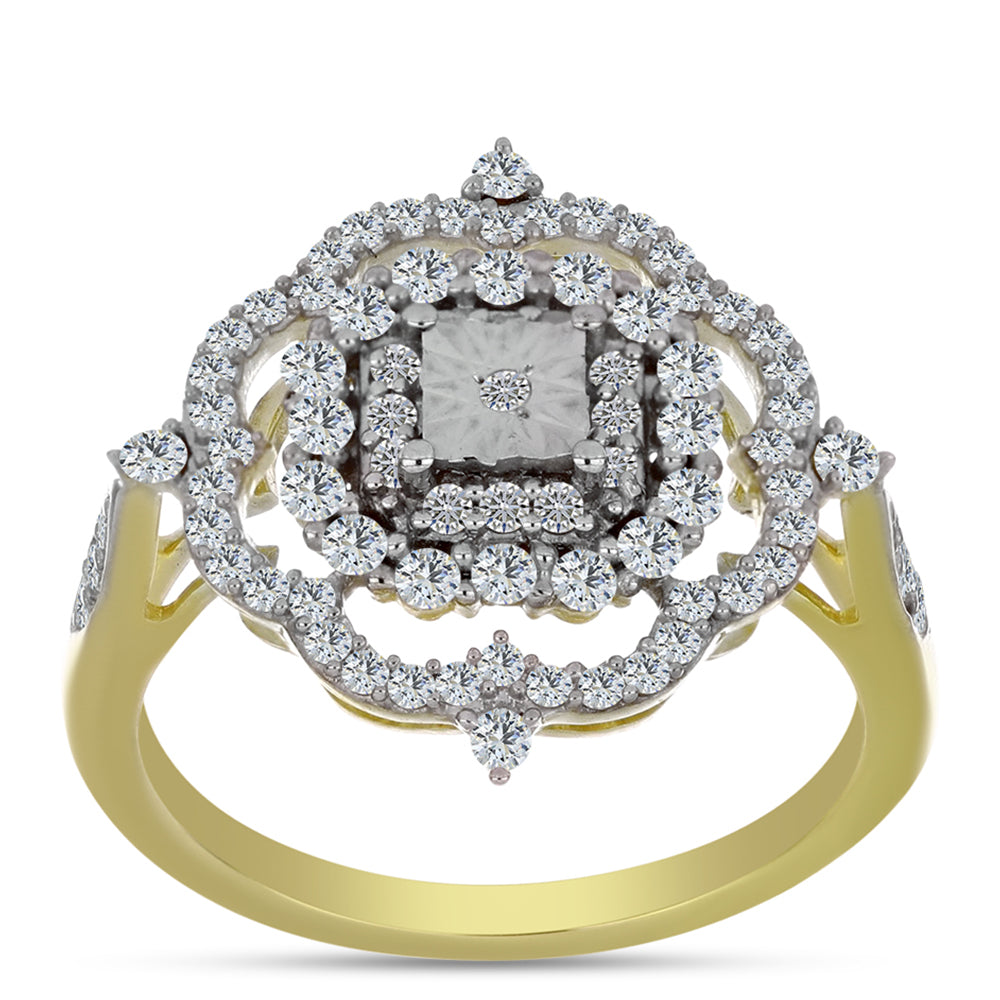 Goldplattierter Silberring mit weißem Diamant und weißem Topas