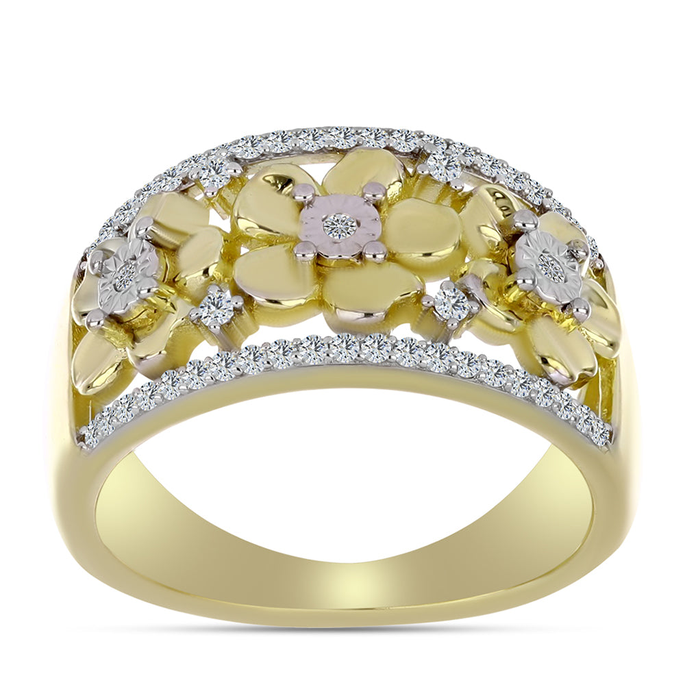 Goldplattierter Silberring mit weißem Diamant und weißem Topas