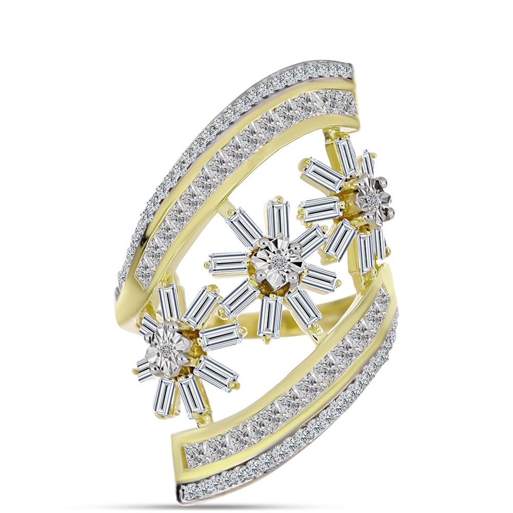Goldplattierter Silberring mit weißem Diamant und weißem Zirkon