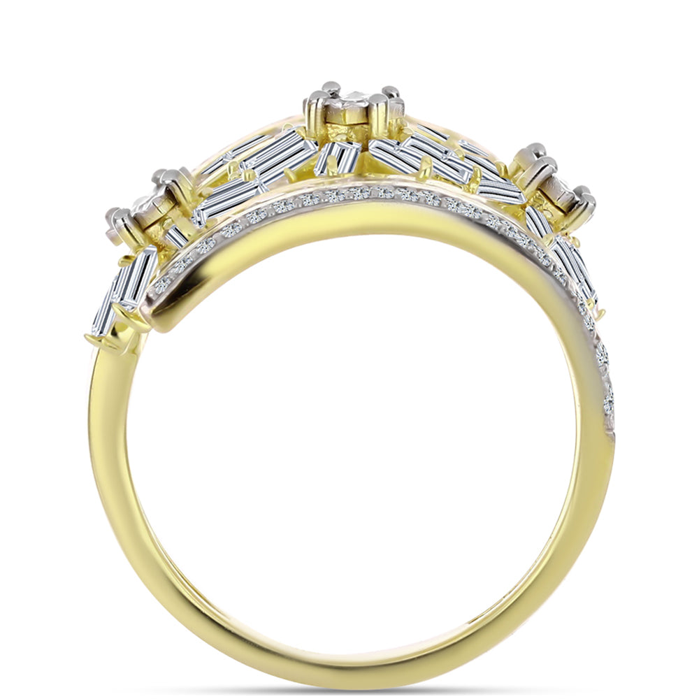 Goldplattierter Silberring mit weißem Diamant und weißem Zirkon 2 