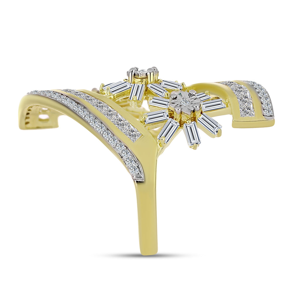 Goldplattierter Silberring mit weißem Diamant und weißem Zirkon