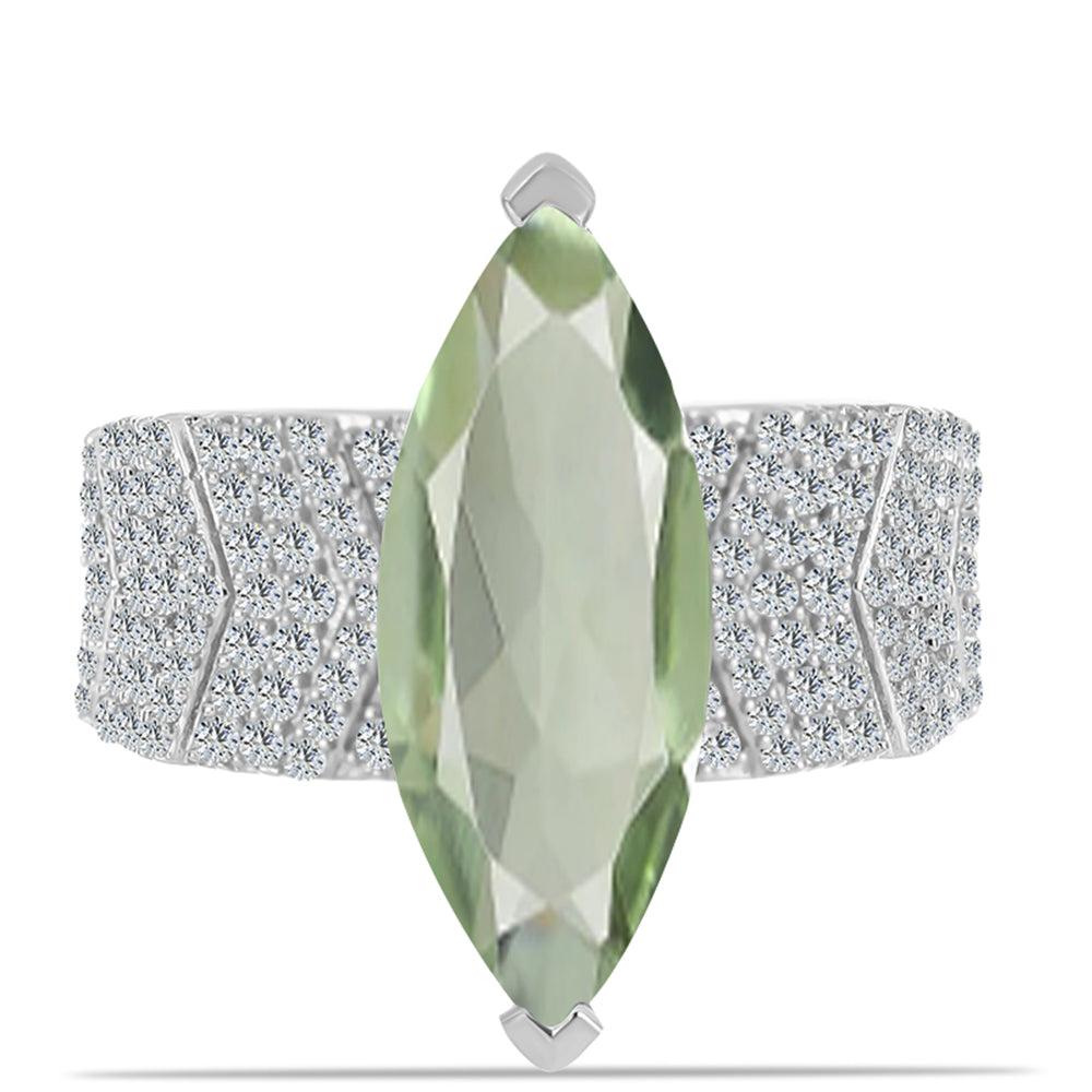Silberring mit grünem Amethyst und weißem Topas