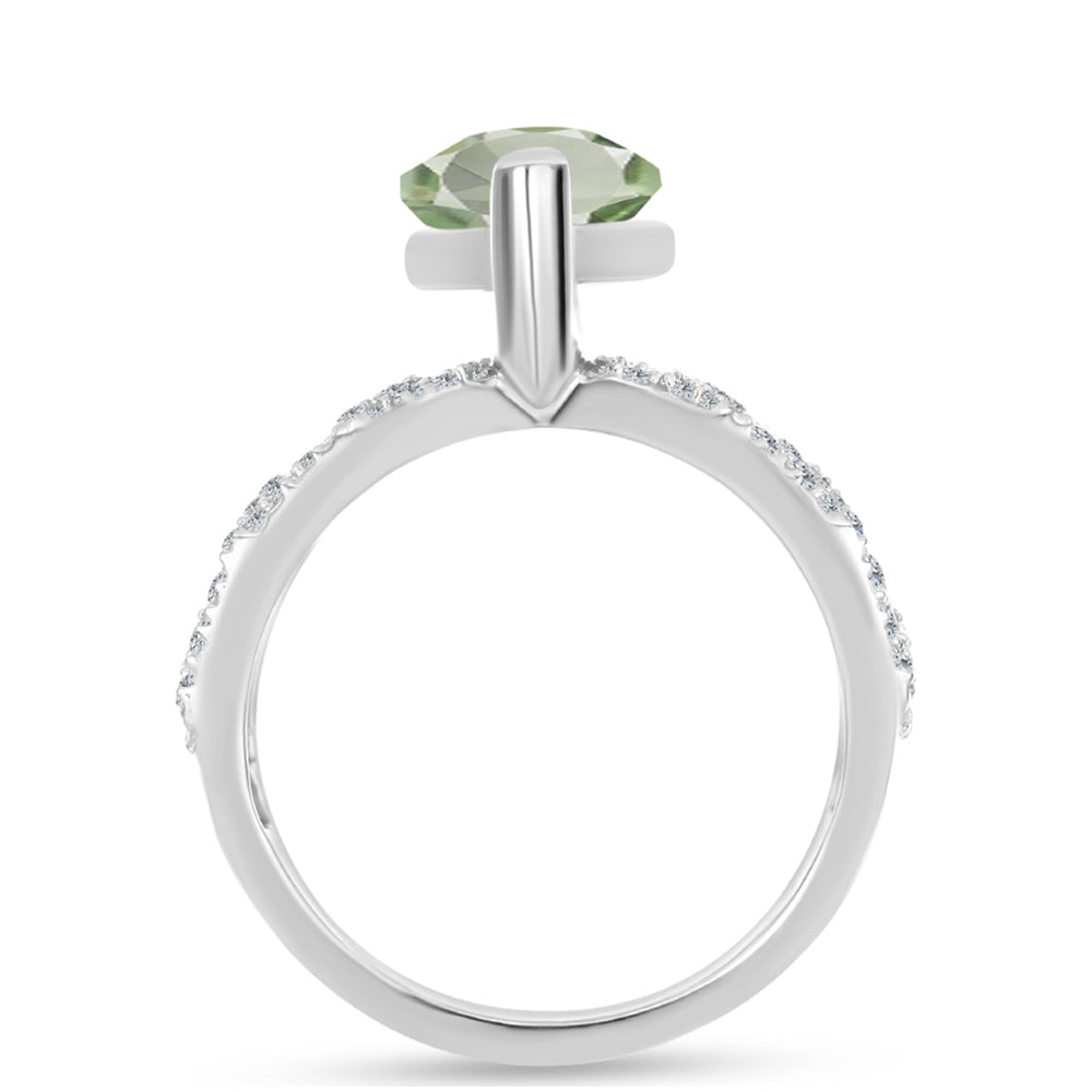 Silberring mit grünem Amethyst und weißem Topas