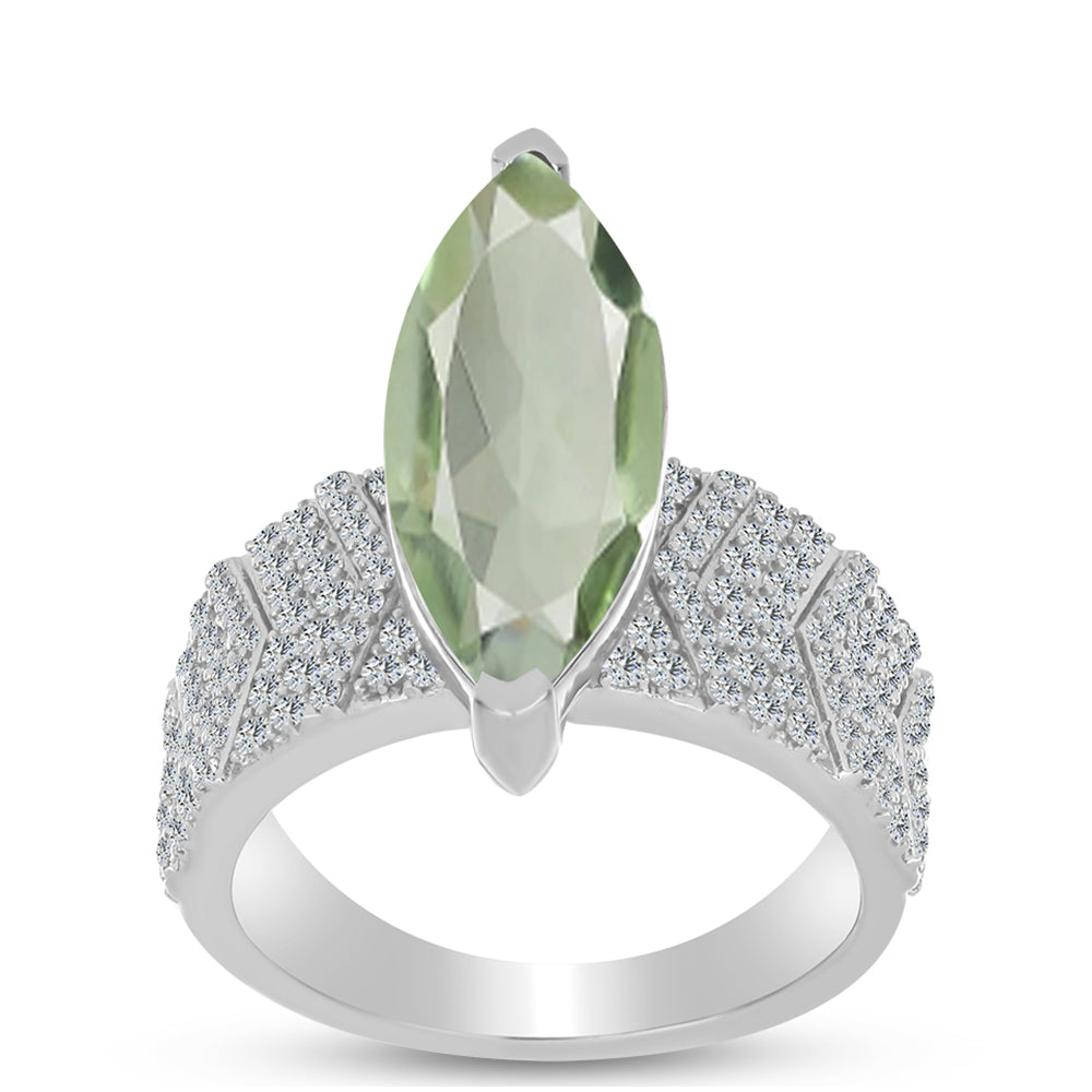 Silberring mit grünem Amethyst und weißem Topas