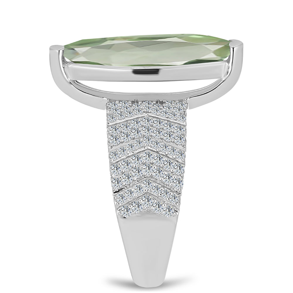 Silberring mit grünem Amethyst und weißem Topas